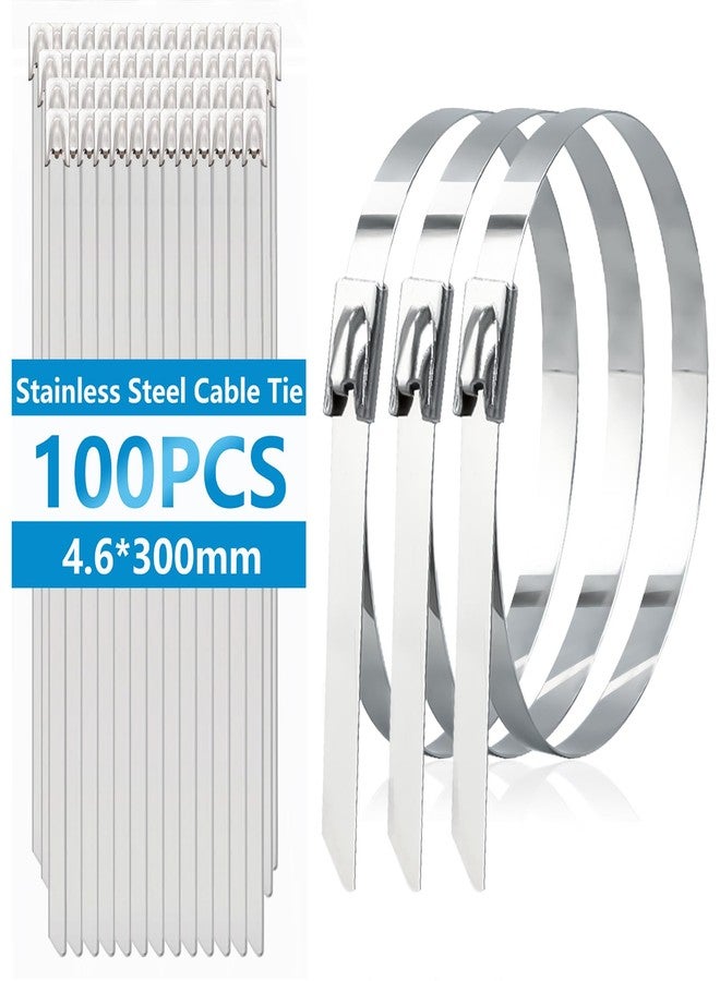 Bemaka 100Pcs Metal Zip Ties 11.8 Inch 304 Stainless Steel Cable Ties Heavy Duty Zip Ties for Outdoor Fence Farm Cable Pipe Garden H-082-100PCS - Image 1